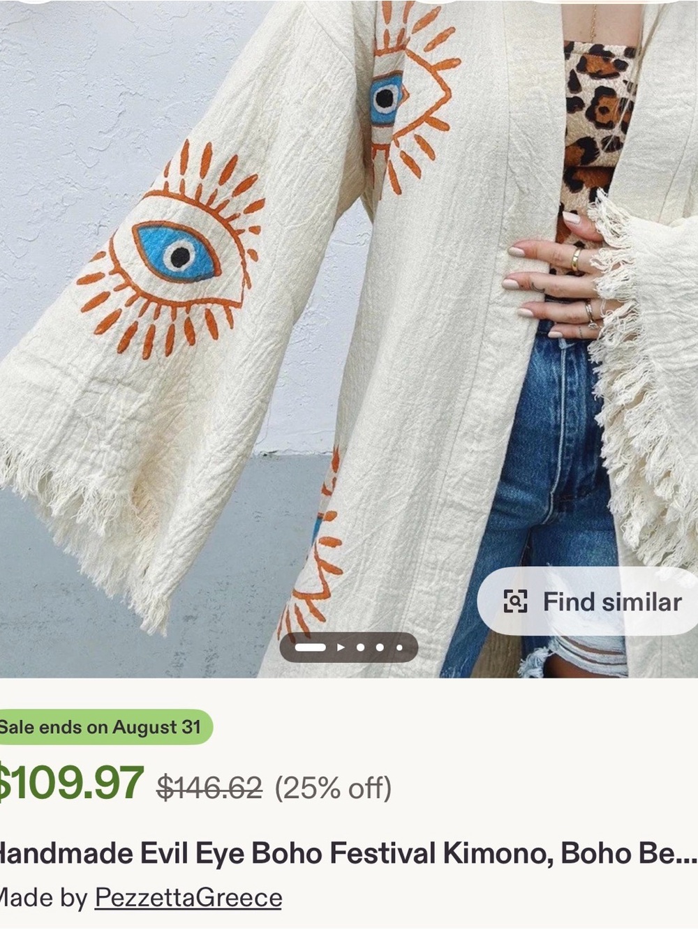 New Evil eye boho Lightweight handmade kimono - Picture 4 of 4